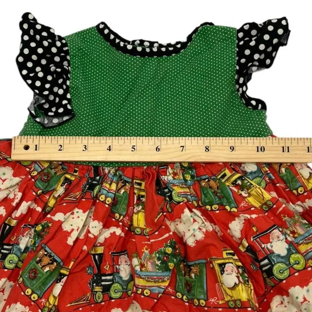 BOUTIQUE SWEET PETUNIA Vintage Santa Train Christmas Peplum Dress SZ 2